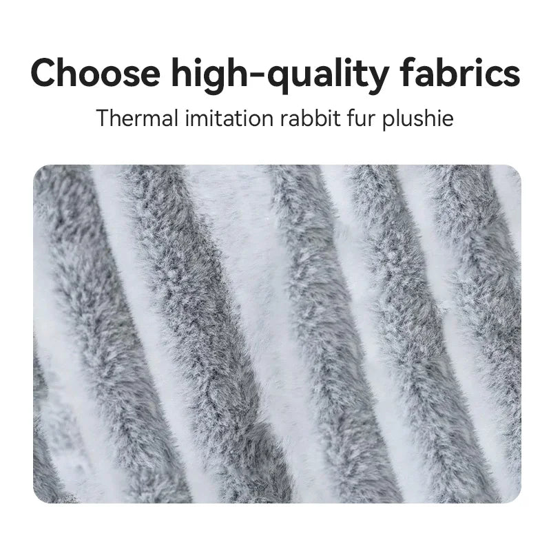 Close-up of the soft, thermal faux rabbit fur fabric used in the Adjustable Cat Desk Bed
