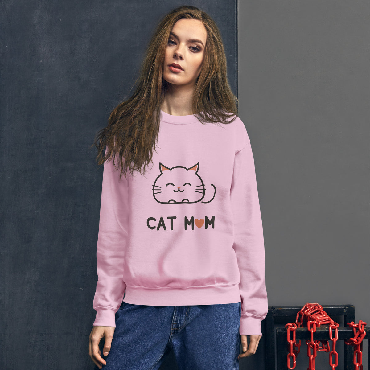 Cat Mom Sweatshirt in Light Pink, front view – CatLoft Co.