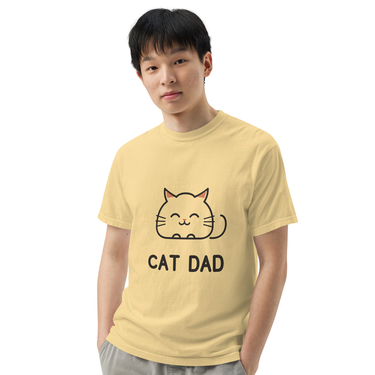 Cat Dad T-Shirt in Butter, front view – CatLoft Co.
