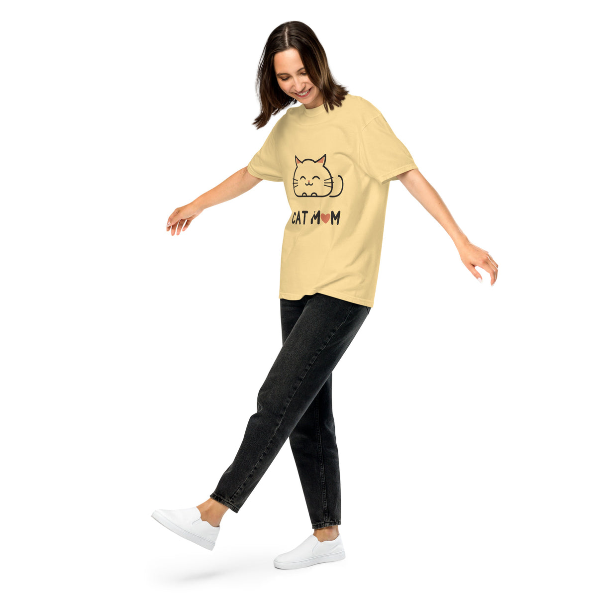 Cat Mom T-Shirt in Butter, front view – CatLoft Co.