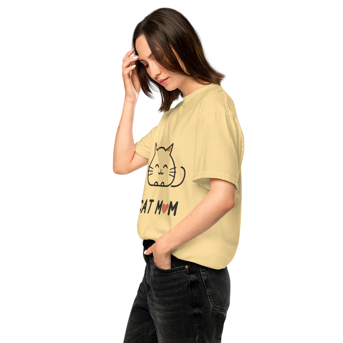Cat Mom T-Shirt in Butter, side view – CatLoft Co.