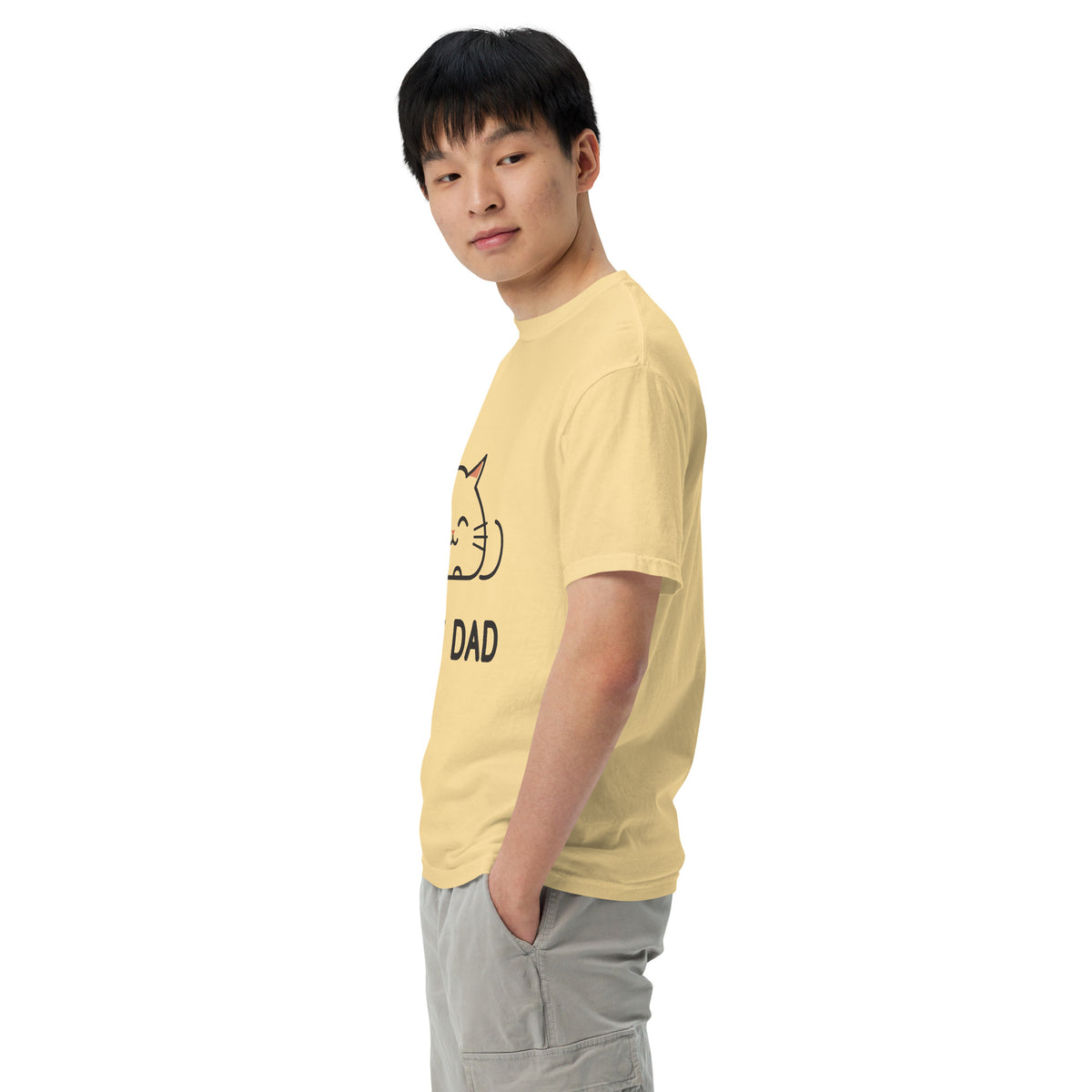 Cat Dad T-Shirt in Butter, side view – CatLoft Co.