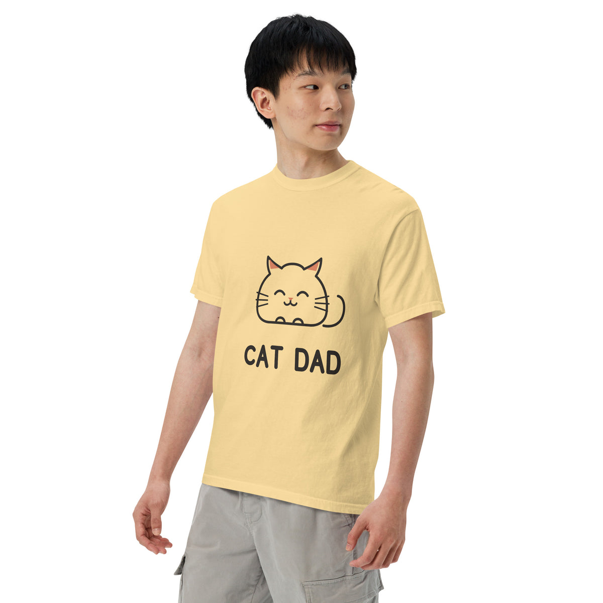 Cat Dad T-Shirt in Butter, angled front view – CatLoft Co.