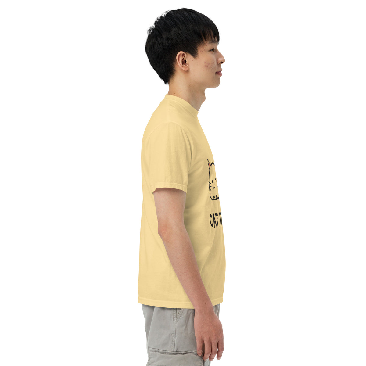 Cat Dad T-Shirt in Butter, side view – CatLoft Co.