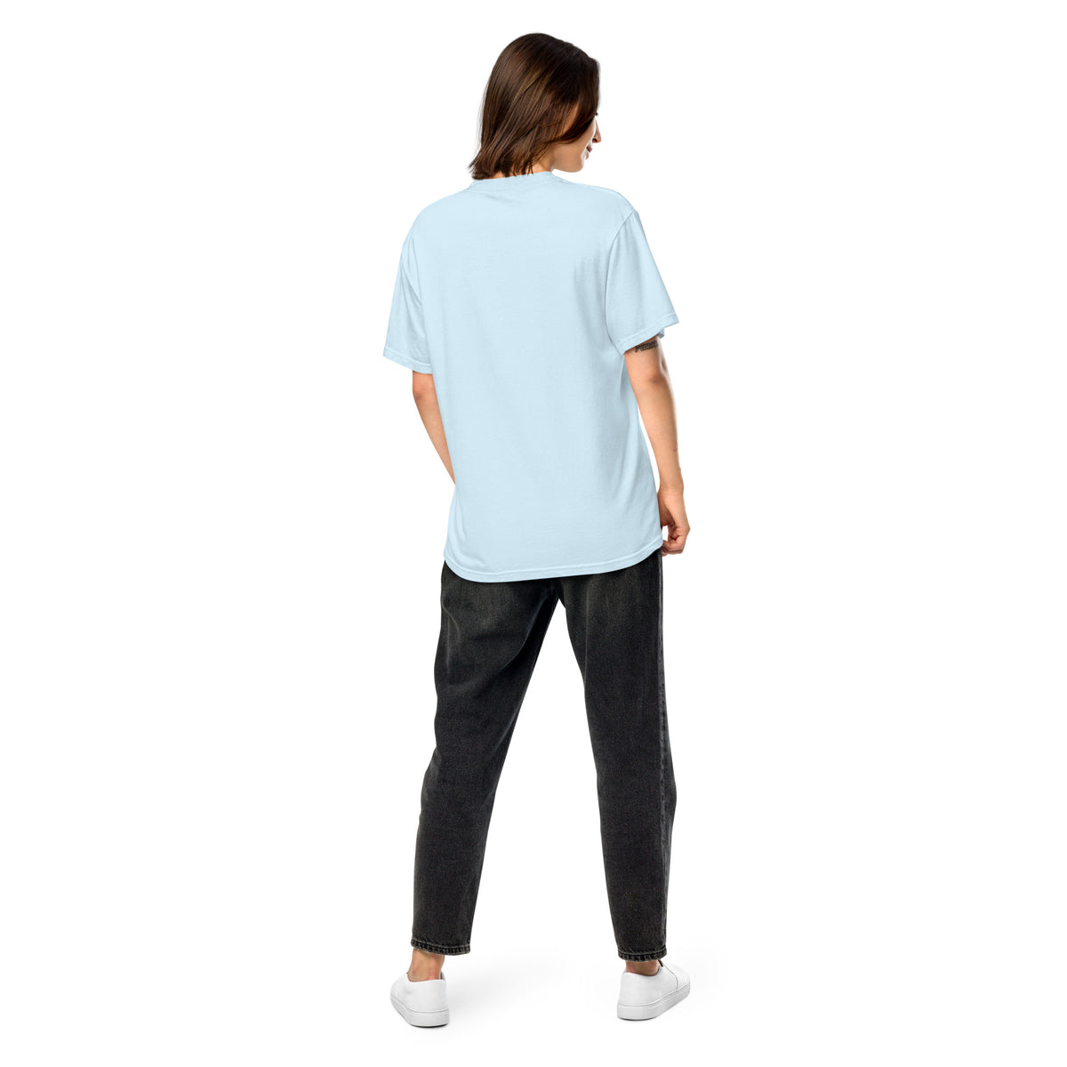 Cat Mom T-Shirt in Chambray, back view – CatLoft Co.
