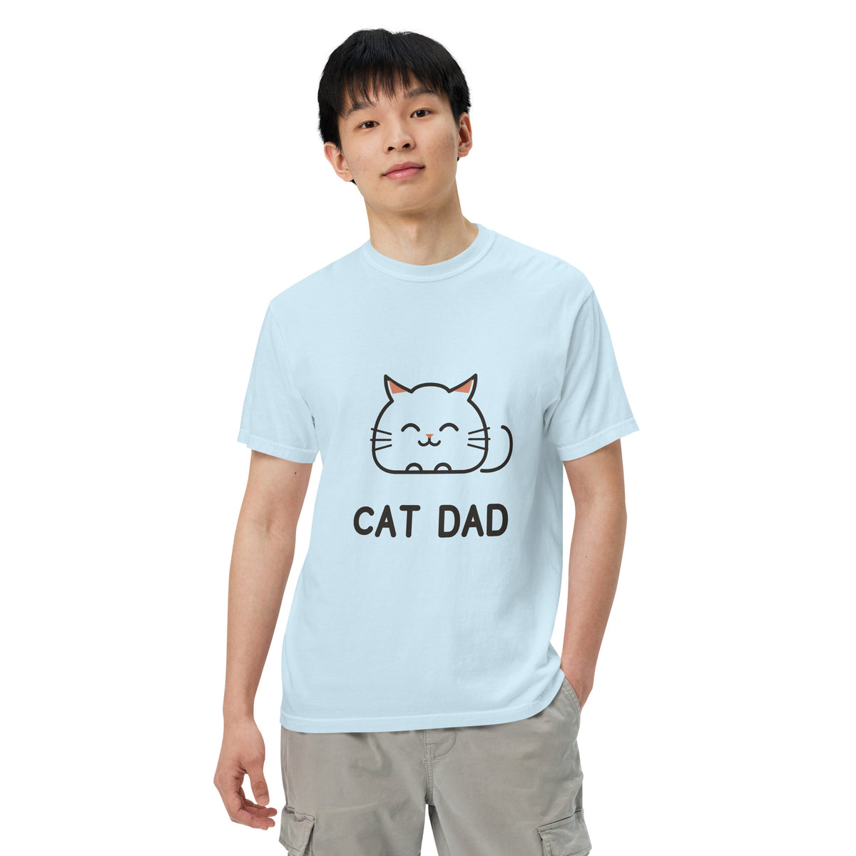 Cat Dad T-Shirt in Chambray, front view – CatLoft Co.