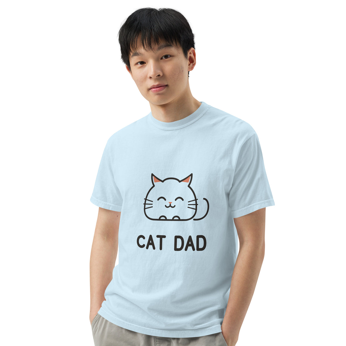 Cat Dad T-Shirt in Chambray, front view – CatLoft Co.