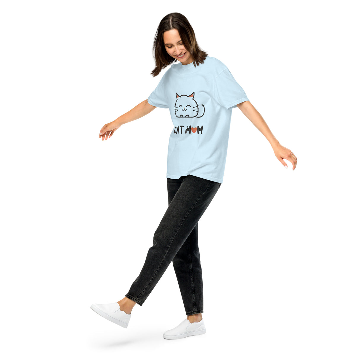 Cat Mom T-Shirt in Chambray, front view – CatLoft Co.