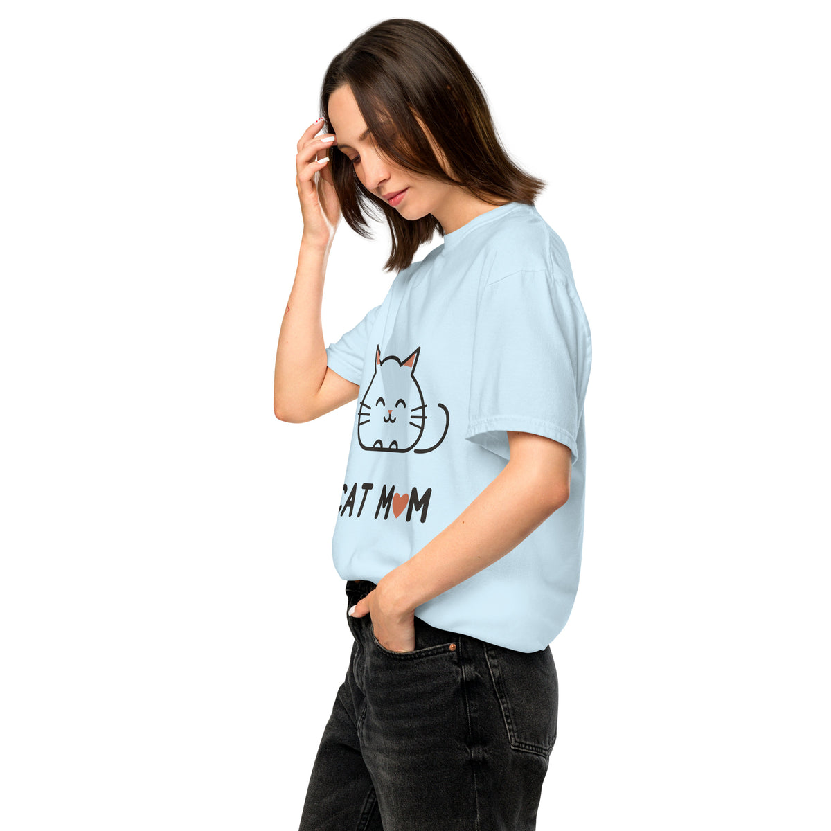 Cat Mom T-Shirt in Chambray, side view – CatLoft Co.