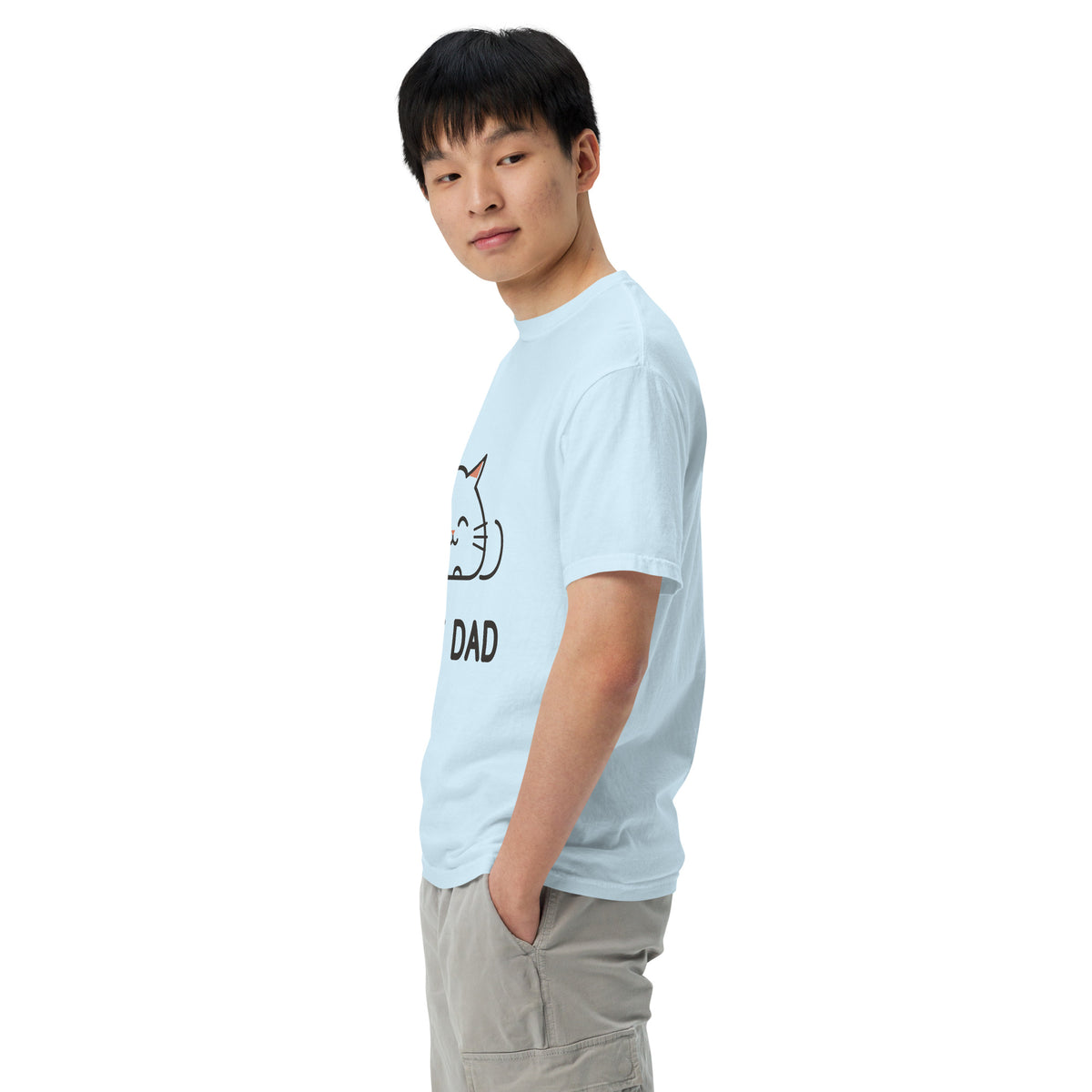 Cat Dad T-Shirt in Chambray, side view – CatLoft Co.