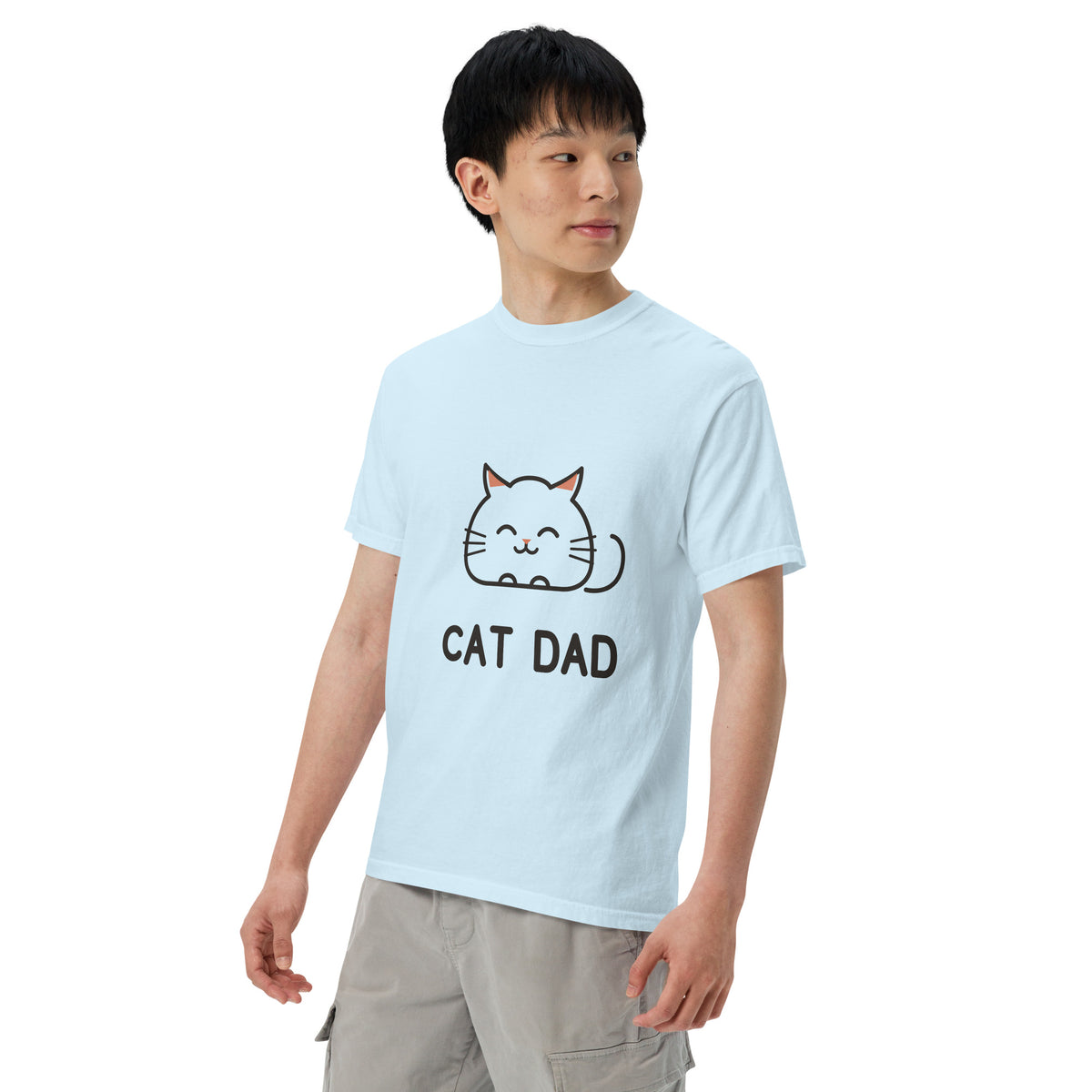 Cat Dad T-Shirt in Chambray, angled front view – CatLoft Co.