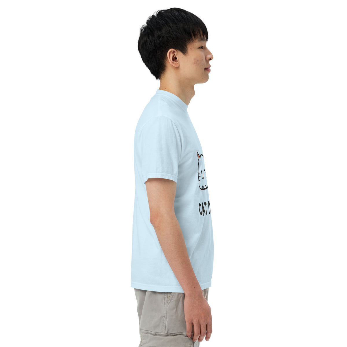 Cat Dad T-Shirt in Chambray, side view – CatLoft Co.