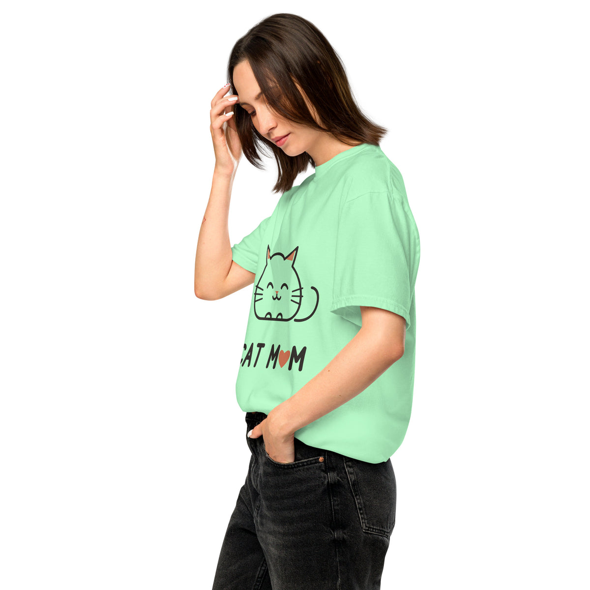 Cat Mom T-Shirt in Island Reef, side view – CatLoft Co.