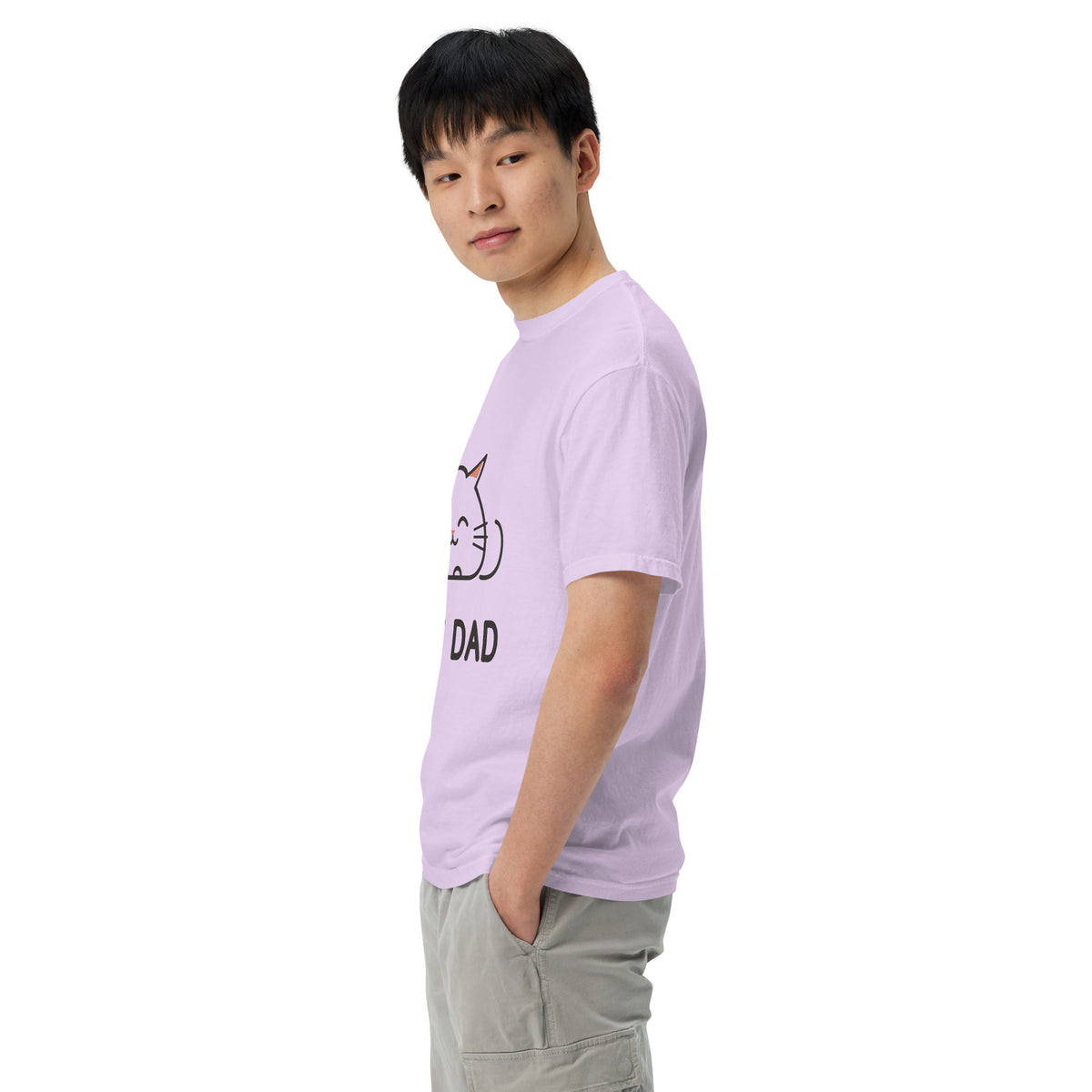 Cat Dad T-Shirt in Orchid, side view – CatLoft Co.