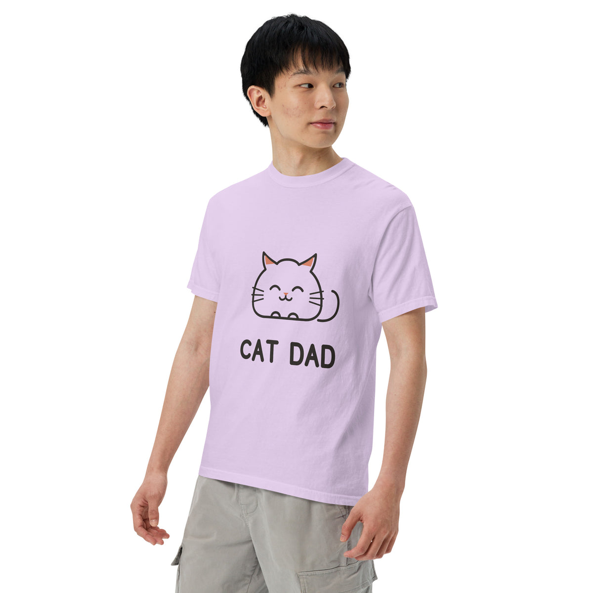 Cat Dad T-Shirt in Orchid, angled front view – CatLoft Co.